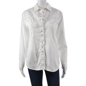 Rockmount Women Collared White Cotton Long Sleeve Western Button-Up Top Size M